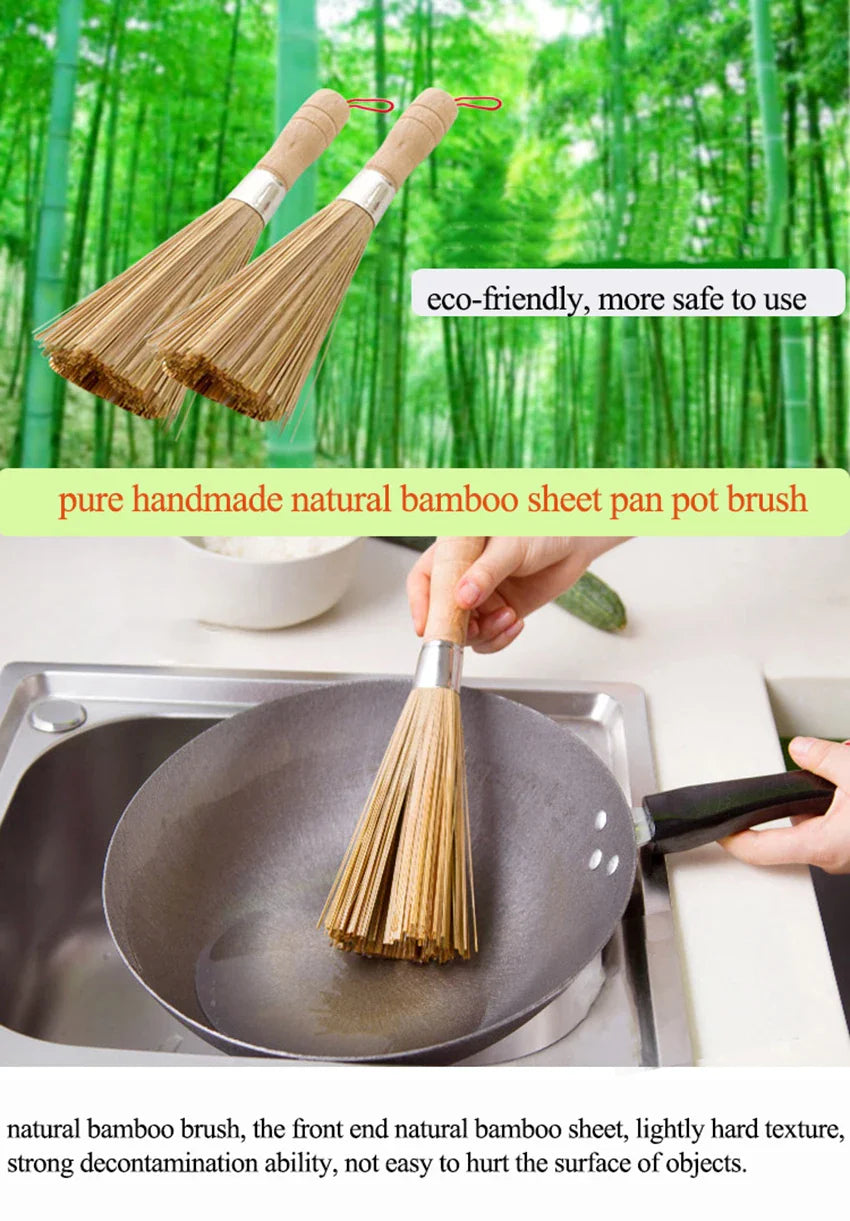 Bamboo Wok Brush, Large Pot Brush Wash Pot Brush Kitchen Cleaning Brush Restaurant Natural Bamboo Brush Hotel Supplies