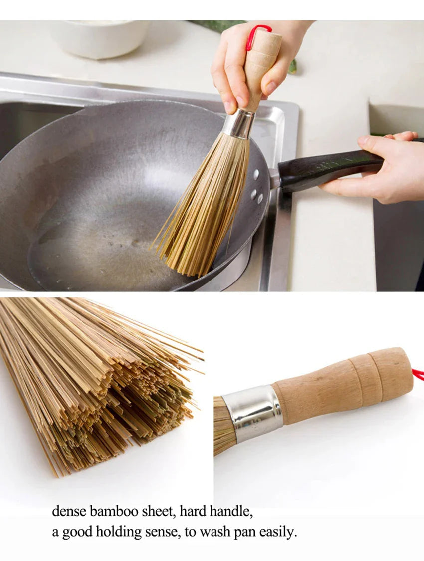 Bamboo Wok Brush, Large Pot Brush Wash Pot Brush Kitchen Cleaning Brush Restaurant Natural Bamboo Brush Hotel Supplies