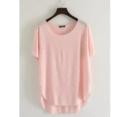 Women Bamboo  T-shirt Round Neck Solid Color Summer Tshirt Girl Cooling Short-sleeved Floral Casual Ouc365a