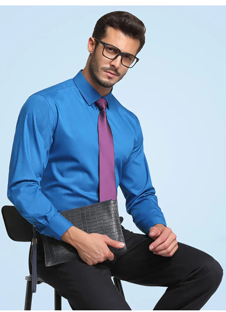 Fashion Bamboo Fiber Mens Long Sleeve Dress Shirts High Quality Non-iron Business Formal Shirt Brand Handsome Man Clothing