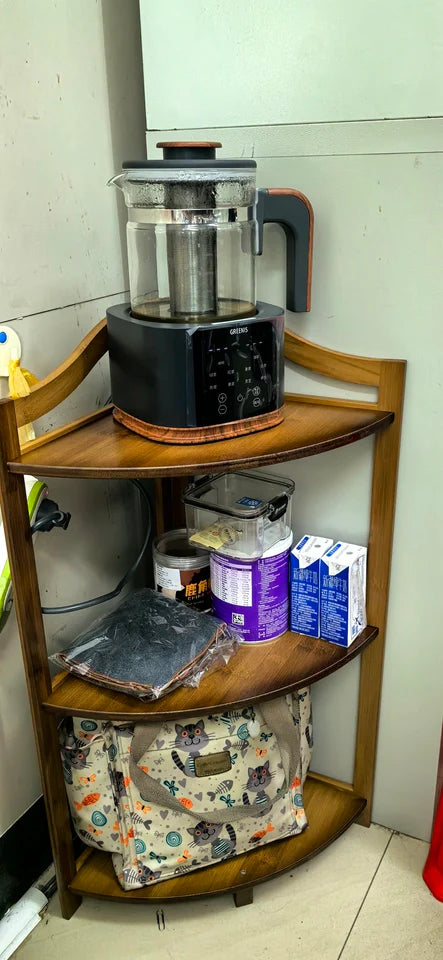 Kitchen Corner Bamboo Rack, Multi-Tier Storage Organizer, Freestanding Bookshelf for Cooking Utensils or Pantry Supplies