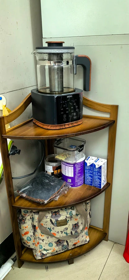 Kitchen Corner Bamboo Rack, Multi-Tier Storage Organizer, Freestanding Bookshelf for Cooking Utensils or Pantry Supplies
