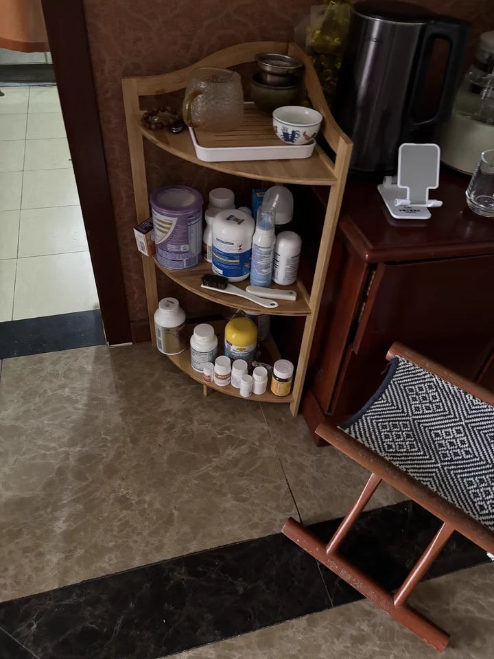 Kitchen Corner Bamboo Rack, Multi-Tier Storage Organizer, Freestanding Bookshelf for Cooking Utensils or Pantry Supplies