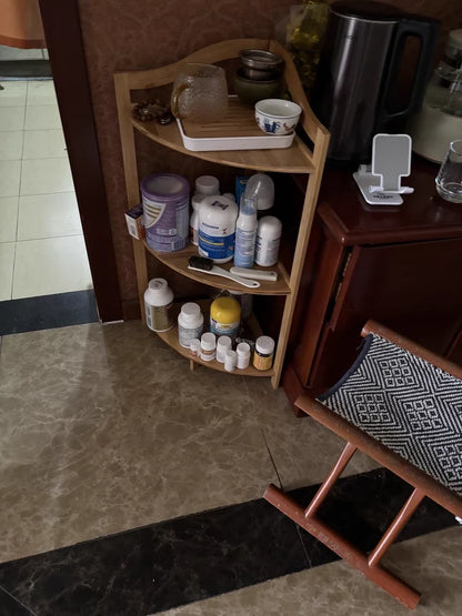 Kitchen Corner Bamboo Rack, Multi-Tier Storage Organizer, Freestanding Bookshelf for Cooking Utensils or Pantry Supplies