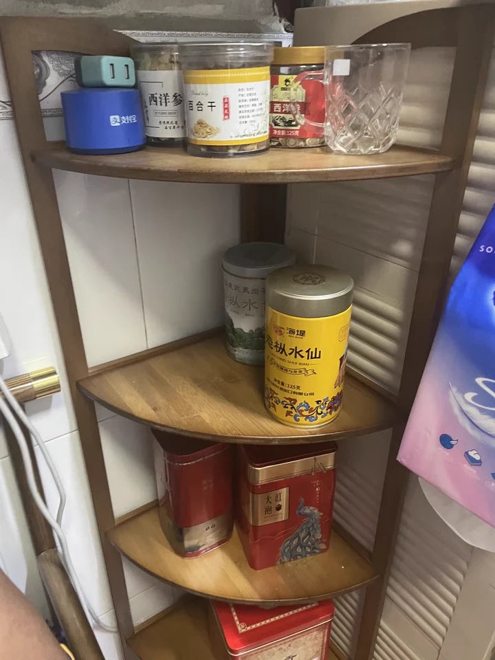 Kitchen Corner Bamboo Rack, Multi-Tier Storage Organizer, Freestanding Bookshelf for Cooking Utensils or Pantry Supplies