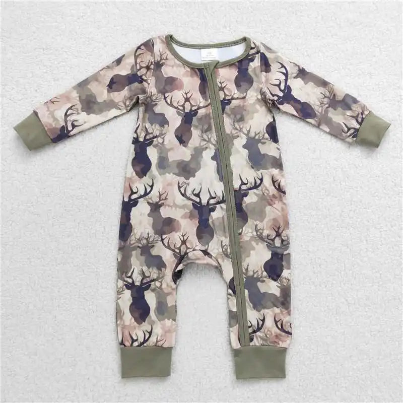 Wholesale Newborn Baby Boy Bamboo Camo Clothing Long Sleeves Zipper Jumpsuit Kids Children Toddler Spring Fall One-piece Romper