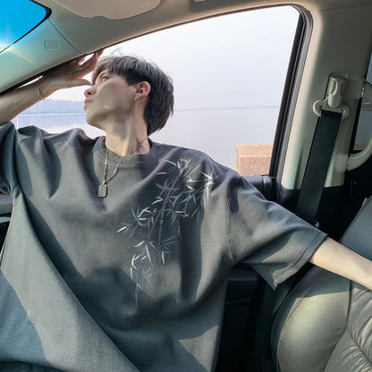 Men's Oversized Bamboo T-shirt Loose Printed Tops Cotton Tshirts Breathable Casual Short Sleeve Tees Streetwear Men Clothing