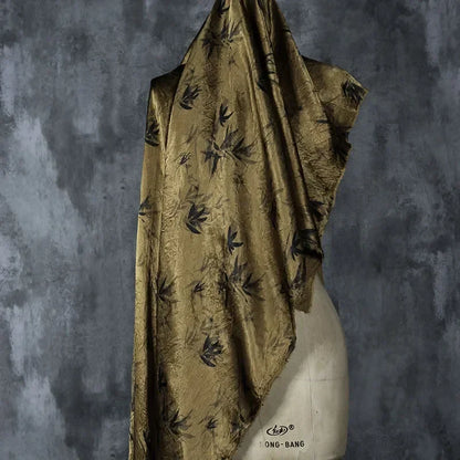 Bamboo Leaf Acetate Silk Printed Fabric New Chinese Fashion High Quality Vertical Womens Dresses Hanfu Pants DIY Design Cloth