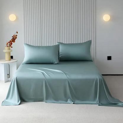 100%Organic Eucalyptus Plain Blue Flat Bed Sheets Lyocell Silky Soft Smooth Breathable Gentle to Skin Pillow shams