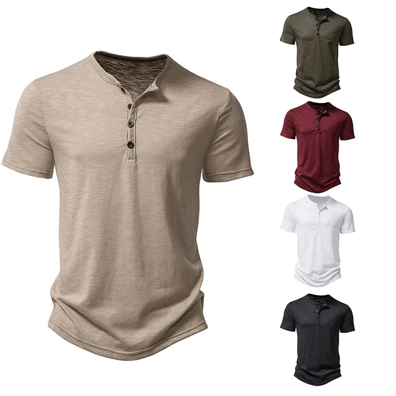 Bamboo Fiber T Shirt Men Casual High Quality Summer Short Sleeve Henley Neck Mens T Shirts Fashion Basic T-shirt Male