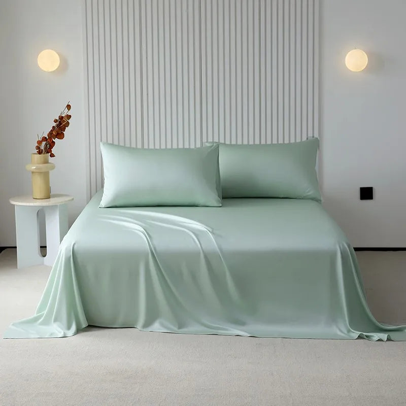 100%Organic Eucalyptus Plain Blue Flat Bed Sheets Lyocell Silky Soft Smooth Breathable Gentle to Skin Pillow shams