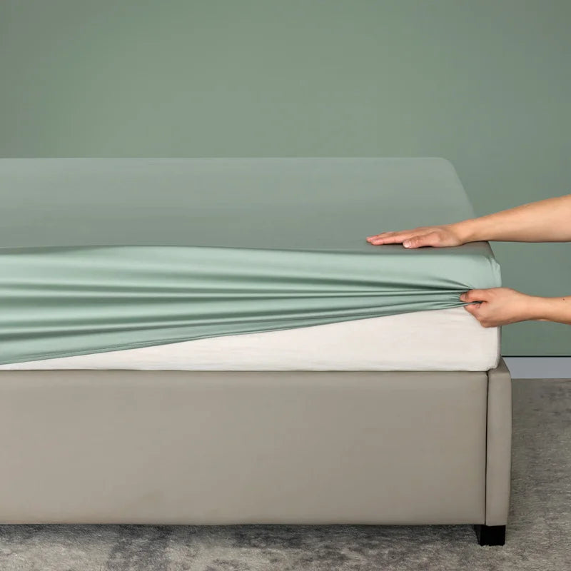 Organic Bamboo Bed Fitted Sheet Solid Color Silky Bed Cover Luxury Mattress Cover with Rubber Band Double Queen Size Customized