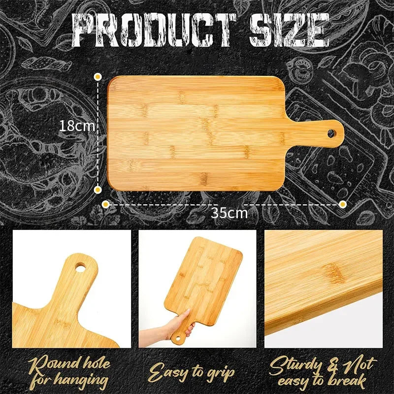 Bamboo Cutting Boards for Kitchen Bamboo Chopping Board with Handles for Pizza Bread Steak Tray Baking Serving Board