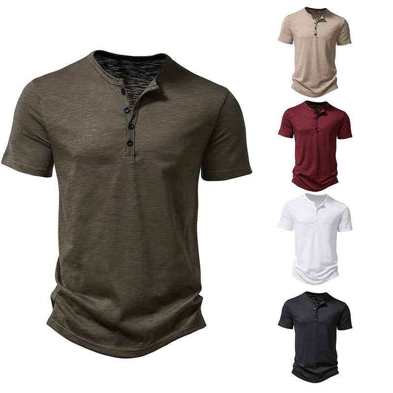 Bamboo Fiber T Shirt Men Casual High Quality Summer Short Sleeve Henley Neck Mens T Shirts Fashion Basic T-shirt Male