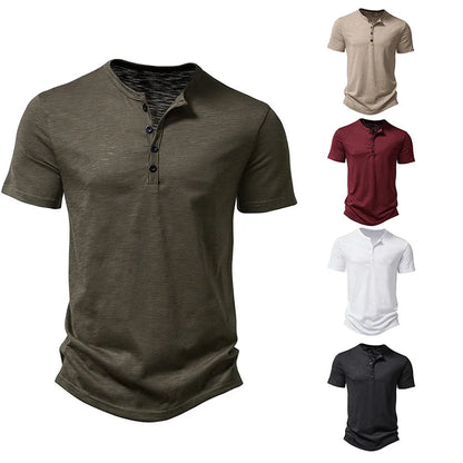 Bamboo Fiber T Shirt Men Casual High Quality Summer Short Sleeve Henley Neck Mens T Shirts Fashion Basic T-shirt Male