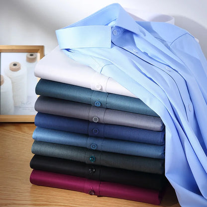 Bamboo Fiber Anti-Wrinkle Mens Shirts Long Sleeve Dress Shirts For Slim Fit Camisa Social Business Blouse White Shirt S-7XL 8XL