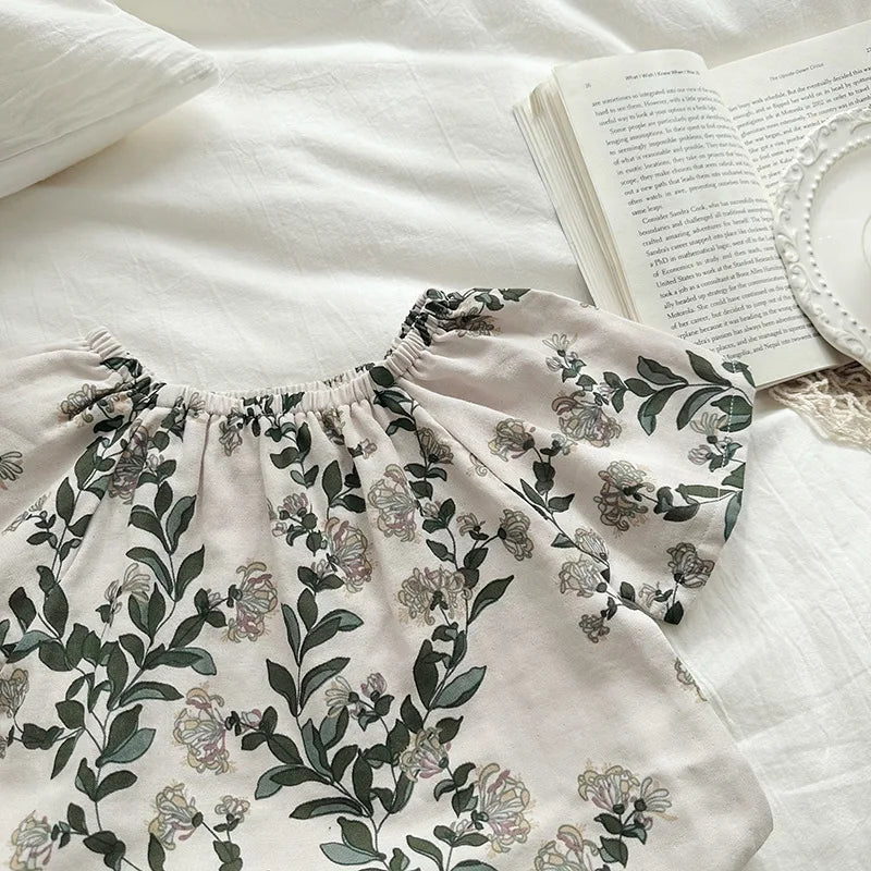 Summer Bamboo Cotton Breathable Kids Girls 2pcs Suit Full Print Cartoon Print T-shirt and Shorts Cool Girls Sets Clothing