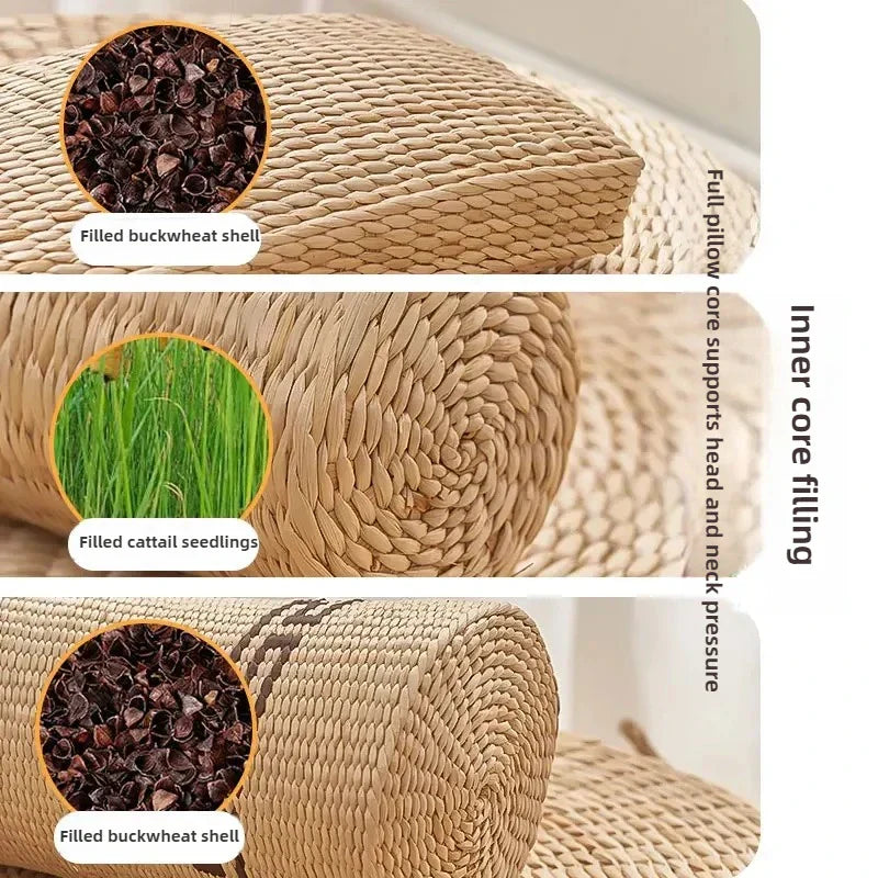 Bamboo Wife round Neck Pillow Straw Cervical Sleeping Bed Cushion for Pregnant Women Household Comfortable Pillow