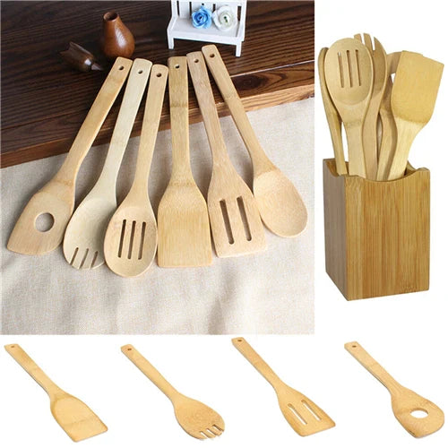 kitchen tools 6pcs Bamboo Spoon Spatula Kitchen Utensil Wooden Cooking Tool Mixing Set