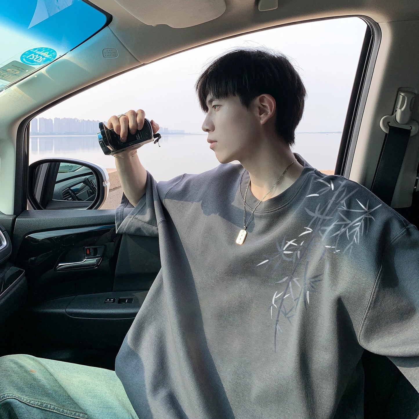 Men's Oversized Bamboo T-shirt Loose Printed Tops Cotton Tshirts Breathable Casual Short Sleeve Tees Streetwear Men Clothing