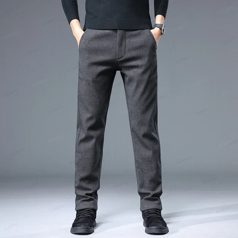 Brand Clothing High Quality Autumn Winter Men's Casual Pants Business Fashion Stretch Thick Cotton Bamboo Fiber Trousers Male