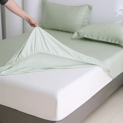 Bamboo Green Deep Pocket Fitted Sheet 100% Lyocell Fiber Bedding Mattress Cover with Elastic Band Soft Breath Freely Drop Ship