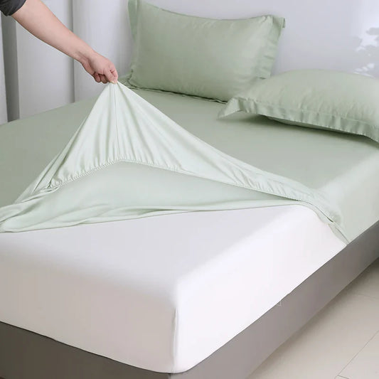 Bamboo Green Deep Pocket Fitted Sheet 100% Lyocell Fiber Bedding Mattress Cover with Elastic Band Soft Breath Freely Drop Ship