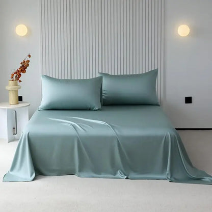 100%Organic Eucalyptus Plain Blue Flat Bed Sheets Lyocell Silky Soft Smooth Breathable Gentle to Skin Pillow shams