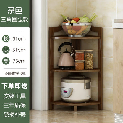 Kitchen Corner Bamboo Rack, Multi-Tier Storage Organizer, Freestanding Bookshelf for Cooking Utensils or Pantry Supplies