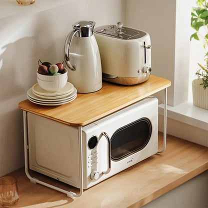 Bamboo Microwave Storage Rack Adjustable Kitchen Table Oven Cooker Organizer Shelf 1 Layer Household Desk Spice Condiment Holder