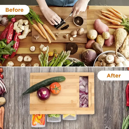 Kitchen Chopping Bamboo Cutting Board Set with Container & Vegetable Grater Drawer Style Multifunctional Household Kitchen Tools