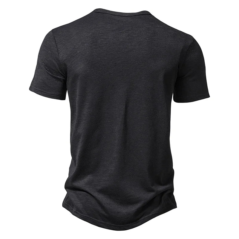 Bamboo Fiber T Shirt Men Casual High Quality Summer Short Sleeve Henley Neck Mens T Shirts Fashion Basic T-shirt Male