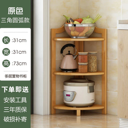 Kitchen Corner Bamboo Rack, Multi-Tier Storage Organizer, Freestanding Bookshelf for Cooking Utensils or Pantry Supplies