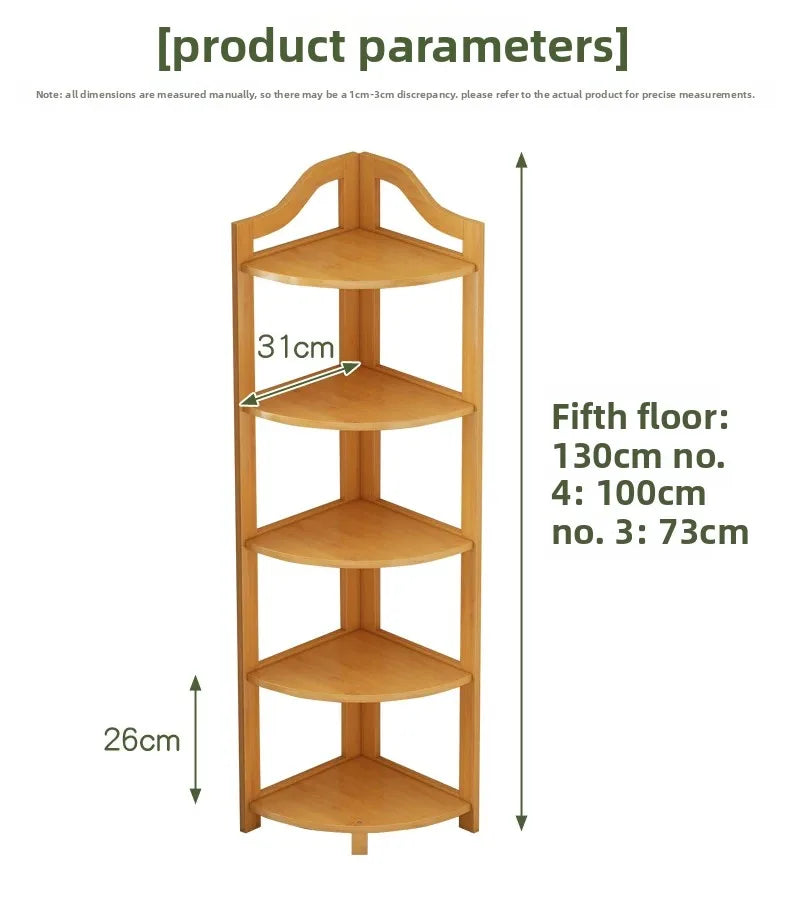 Kitchen Corner Bamboo Rack, Multi-Tier Storage Organizer, Freestanding Bookshelf for Cooking Utensils or Pantry Supplies