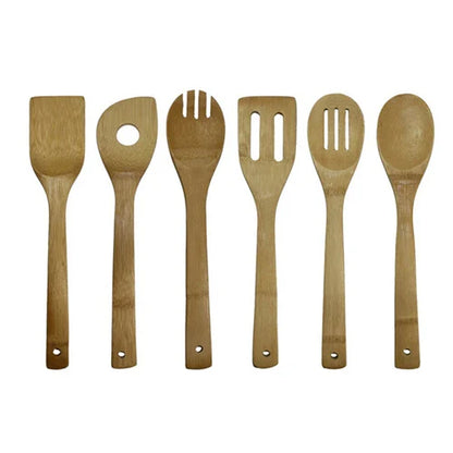 6 Pieces Bamboo Spoon Spatula Kitchen Utensil Wooden Cooking Tool Mixing Set