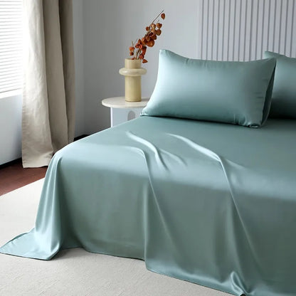 100%Organic Eucalyptus Plain Blue Flat Bed Sheets Lyocell Silky Soft Smooth Breathable Gentle to Skin Pillow shams