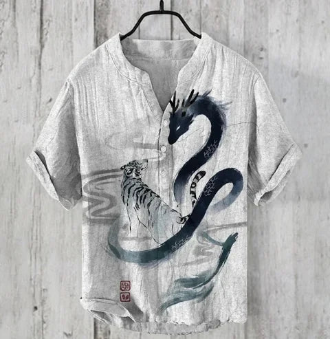 Men's and women's spring and summer cartoon characters bamboo linen loose V-neck short sleeve 2024 cheap and affordable T-shirt