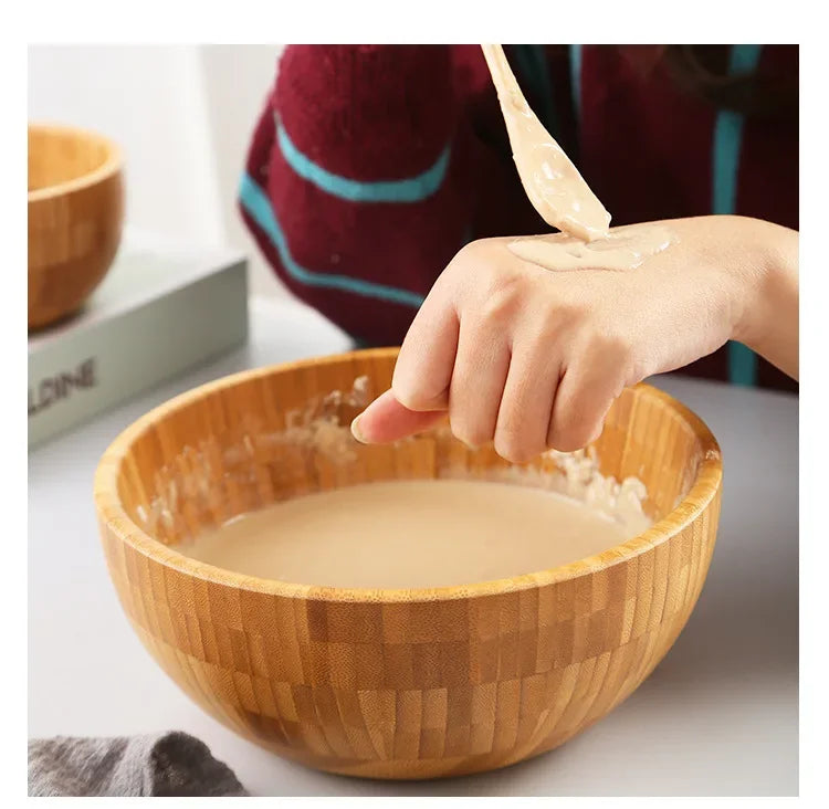 Bamboo Salad Bowl and Noodle Mixing Bowl Large Bamboo Wooden Tableware Thickened Natural Material No Paint No Wax