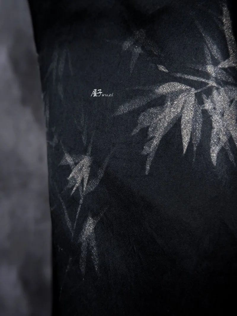 Bamboo Leaf Acetate Silk Printed Fabric New Chinese Fashion High Quality Vertical Womens Dresses Hanfu Pants DIY Design Cloth