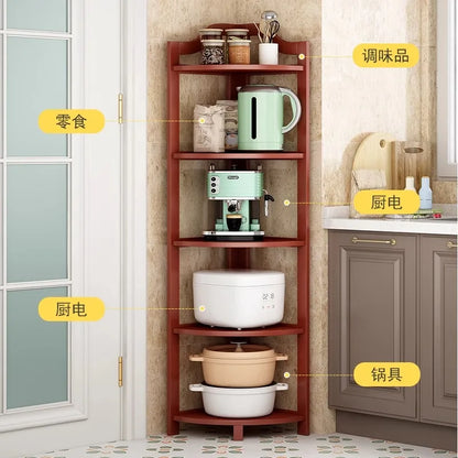 Kitchen Corner Bamboo Rack, Multi-Tier Storage Organizer, Freestanding Bookshelf for Cooking Utensils or Pantry Supplies