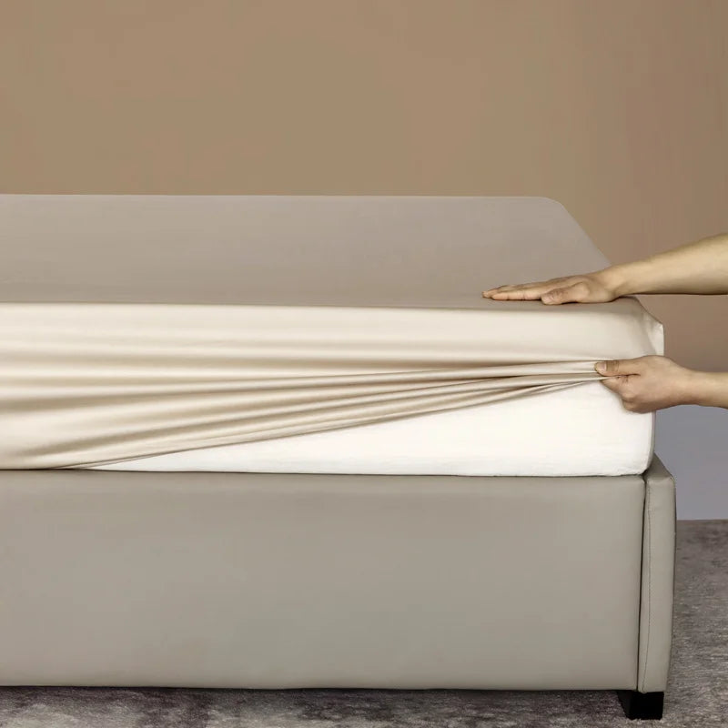 Organic Bamboo Bed Fitted Sheet Solid Color Silky Bed Cover Luxury Mattress Cover with Rubber Band Double Queen Size Customized