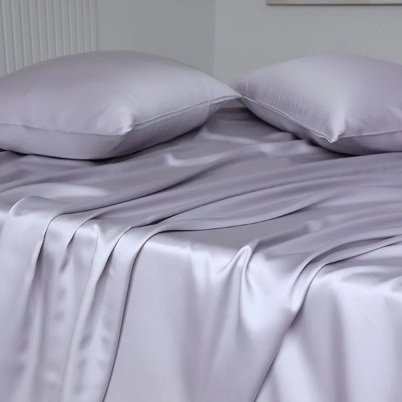 100%Organic Eucalyptus Plain Blue Flat Bed Sheets Lyocell Silky Soft Smooth Breathable Gentle to Skin Pillow shams