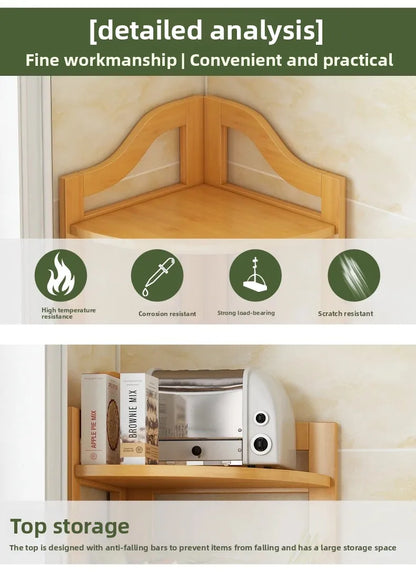 Kitchen Corner Bamboo Rack, Multi-Tier Storage Organizer, Freestanding Bookshelf for Cooking Utensils or Pantry Supplies