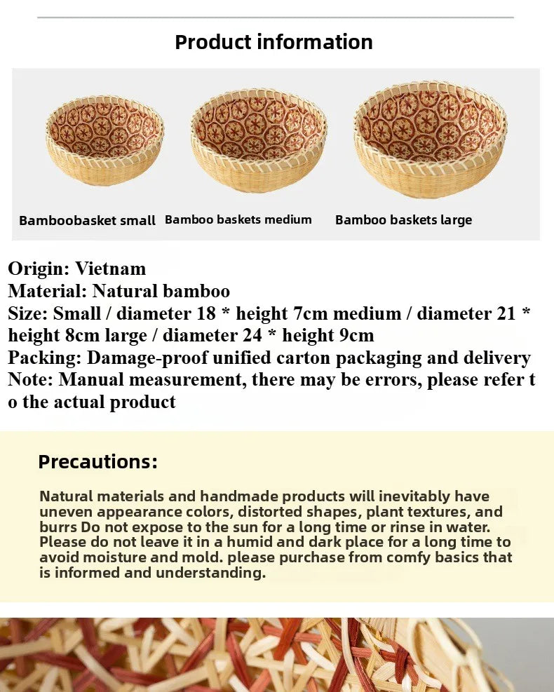 Kitchen Home Use Round Hand Woven Bamboo Storage Basket Rustic Foldable Basket for Fruit Snack Vegetable & Dirty Clothes Frame