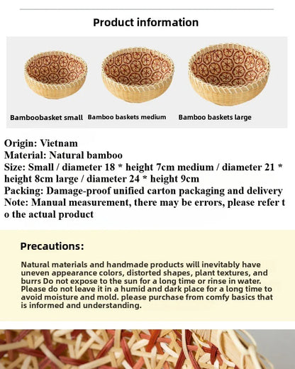 Kitchen Home Use Round Hand Woven Bamboo Storage Basket Rustic Foldable Basket for Fruit Snack Vegetable & Dirty Clothes Frame