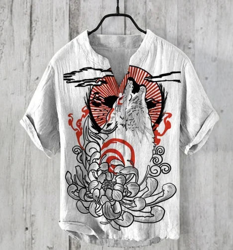 Men's and women's spring and summer cartoon characters bamboo linen loose V-neck short sleeve 2024 cheap and affordable T-shirt