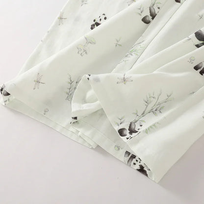 2025 Bamboo Cotton Gauze Pajamas Women's Chinese Retro Style Round Neck Loungewear Thin Nine-quarter Sleeve Loose Home Clothes