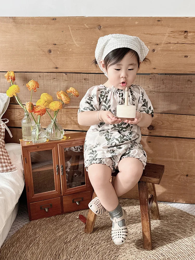 Summer Bamboo Cotton Breathable Kids Girls 2pcs Suit Full Print Cartoon Print T-shirt and Shorts Cool Girls Sets Clothing