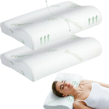 Bamboo Pillow Memory Foam Pillow with Removable Cover with Zipper Bamboo Neck Pillow for Sleeping Ergonomically Design JAF022