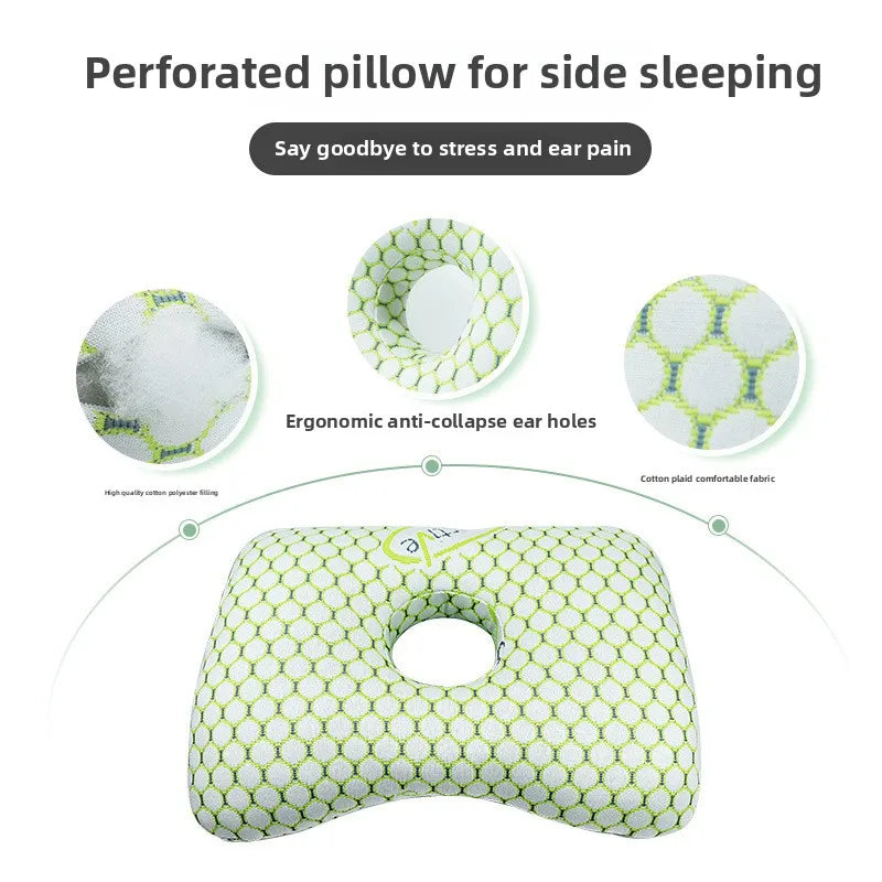 Bamboo Fiber Single Hole Ear Pillow - Elderly Patients Orthopedic Design, Beauty Salon Adult Side Sleeping Pillow for Pressure